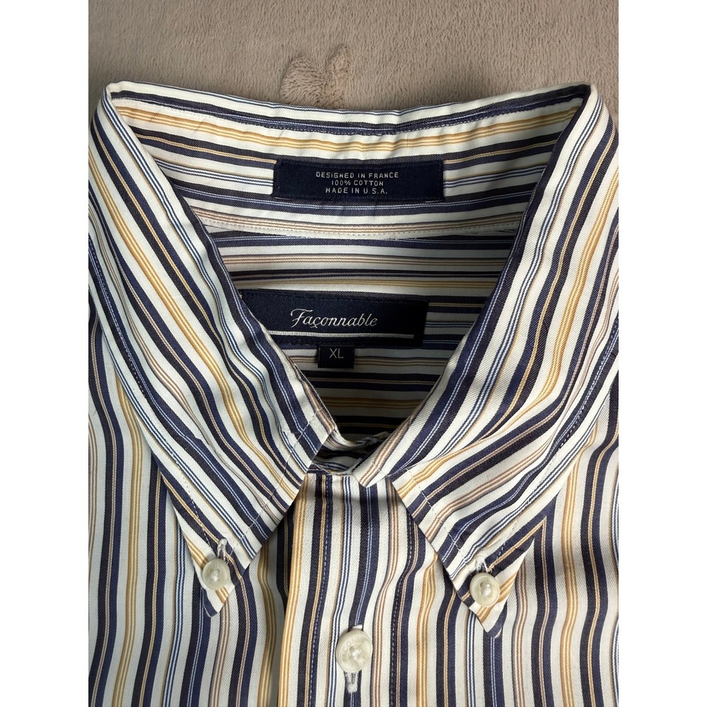 Façonnable Button Down Mens XL Blue Gold Striped Excellent Pre-owned RN 58665